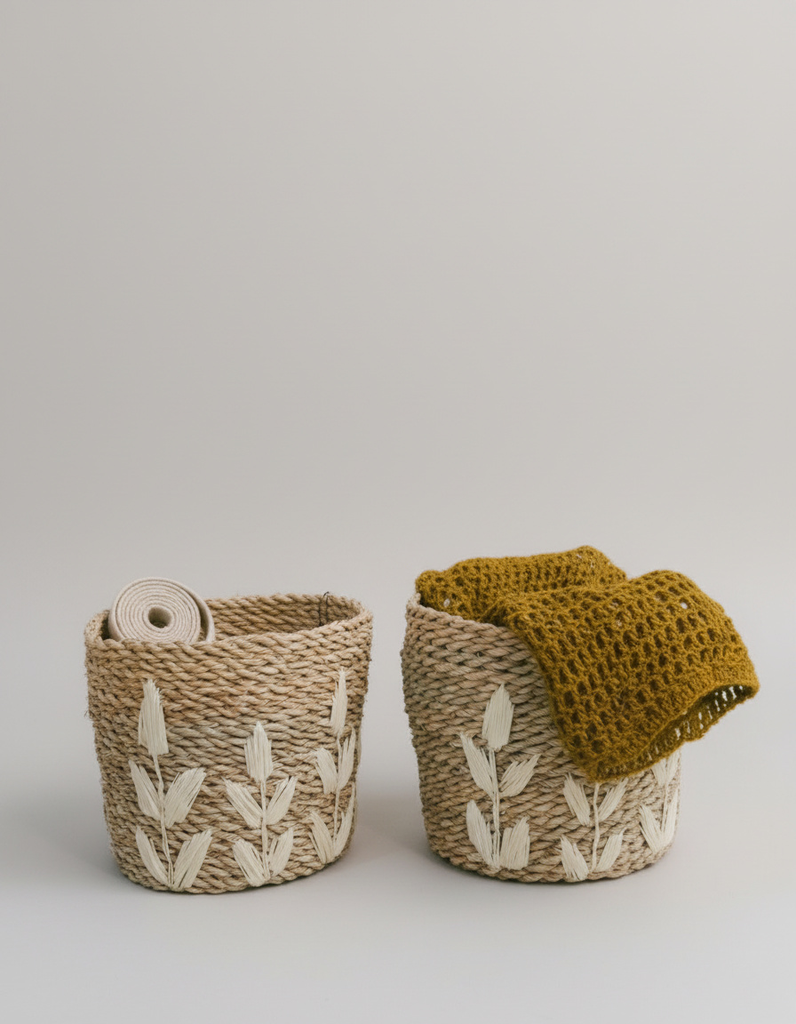 Halfa Cup Basket Leaf-embroidery