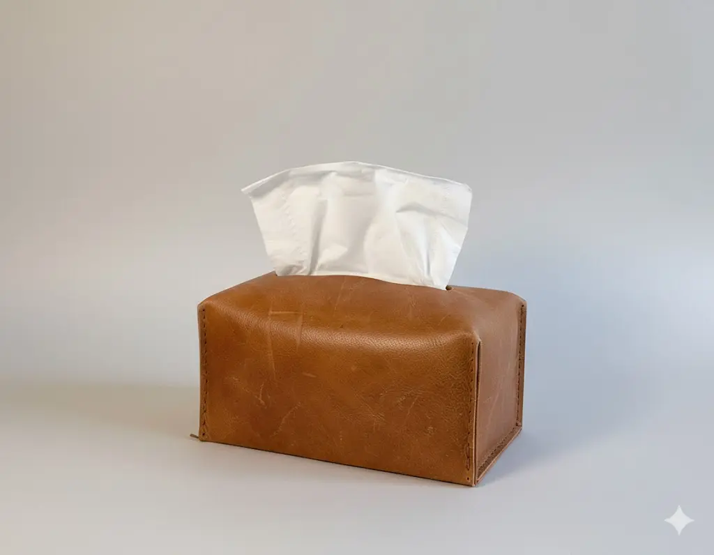 Tissue leather box+coasters set of 4