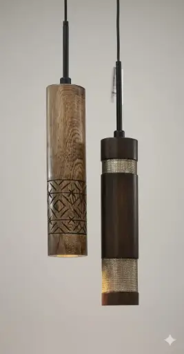 Decorated Cylinder Wood Lighting Unit