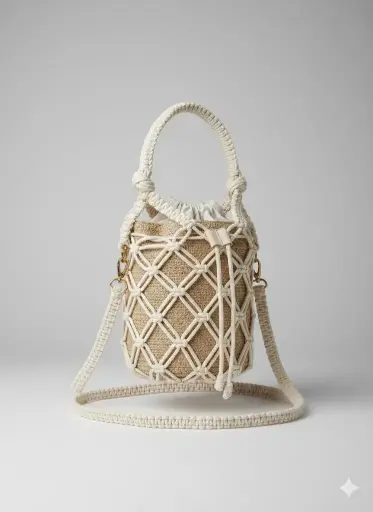 [f000mbb] Macrame Basket Bag